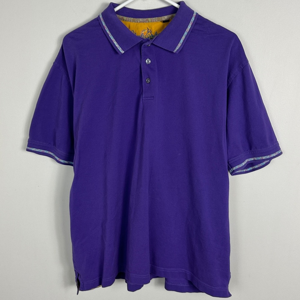 Robert Graham Purple Short Sleeve Polo Shirt Mens Size XL 100% Cotton Golf Top